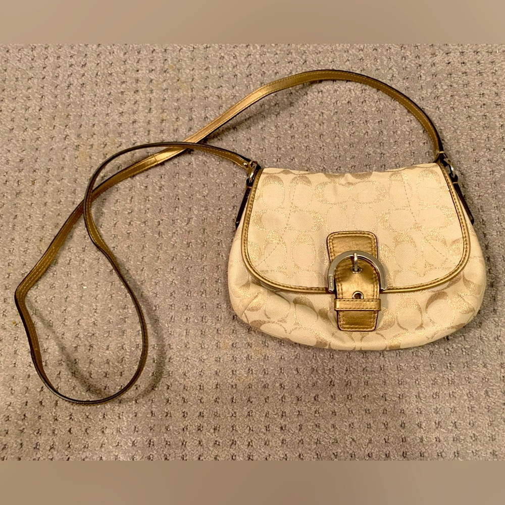 👜✨❤️ COACH Signature Coated Canvas Brass CROSSBODY BAG Authentic 👜✨❤️